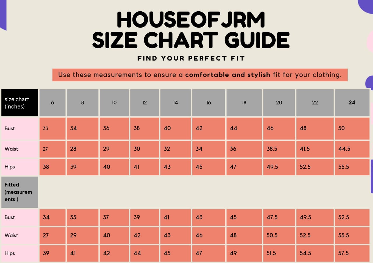 house of JRM size chart